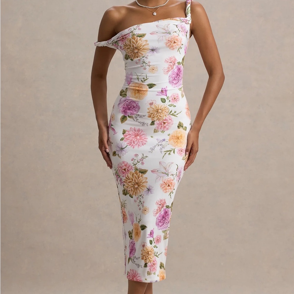 Club L London Floral Off-Shoulder Midi Dress